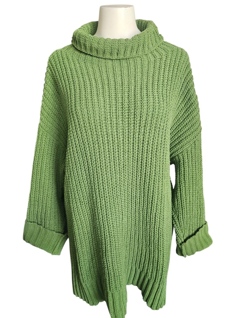 Aerie Oversized Turtleneck Chunk Knit Sweater In Fresh Green XS Cozy Fall Bright